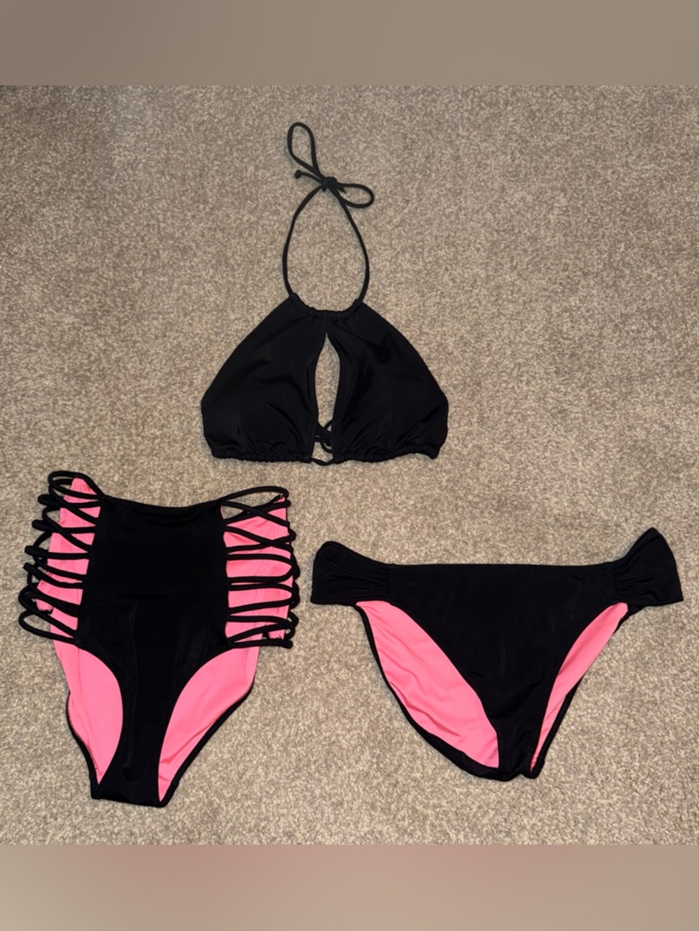 PINK Victoria's Secret Black Bikini Three Piece Set